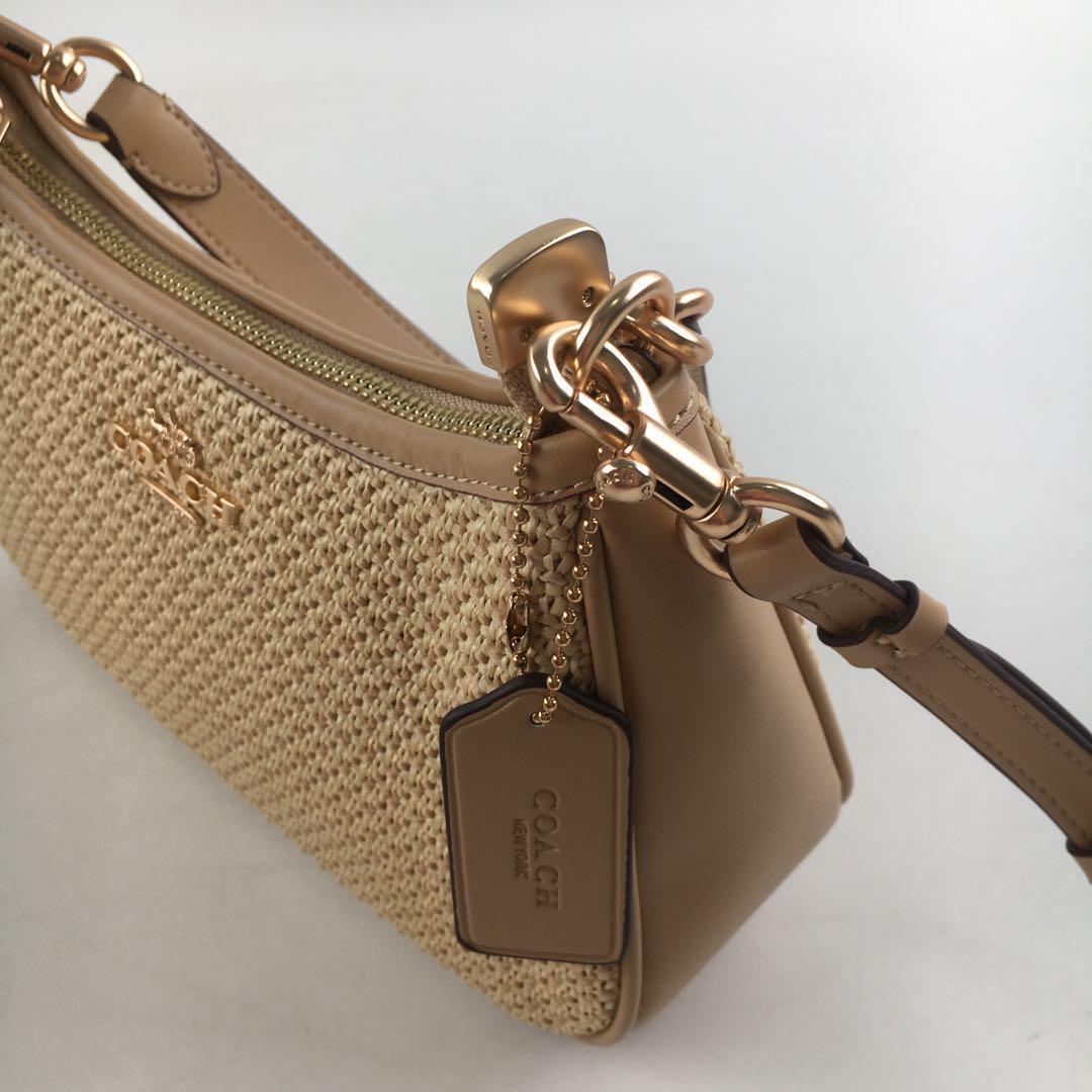 COACH CR350 Teri 2-Way Shoulder Bag Crossbody Straw Leather Latte Multi