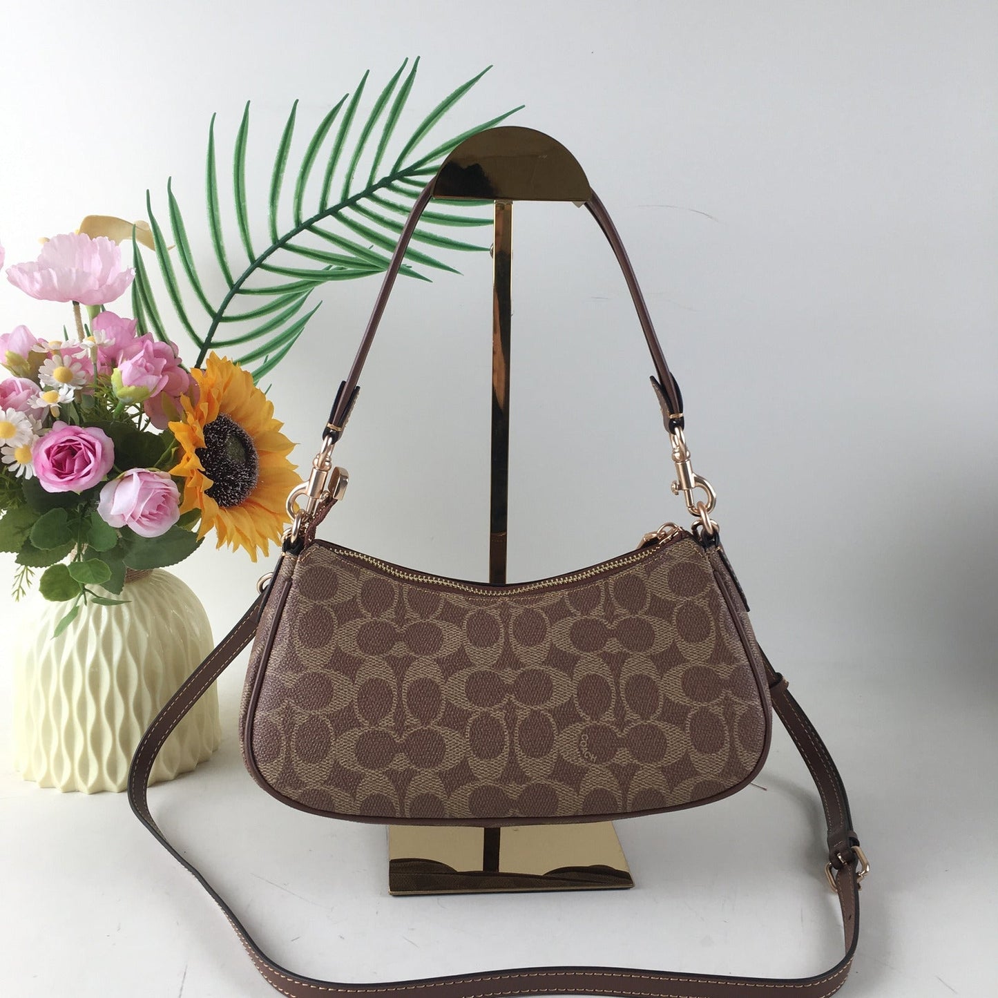 COACH Ashton Baguette Bag - Signature Canvas with Shearling