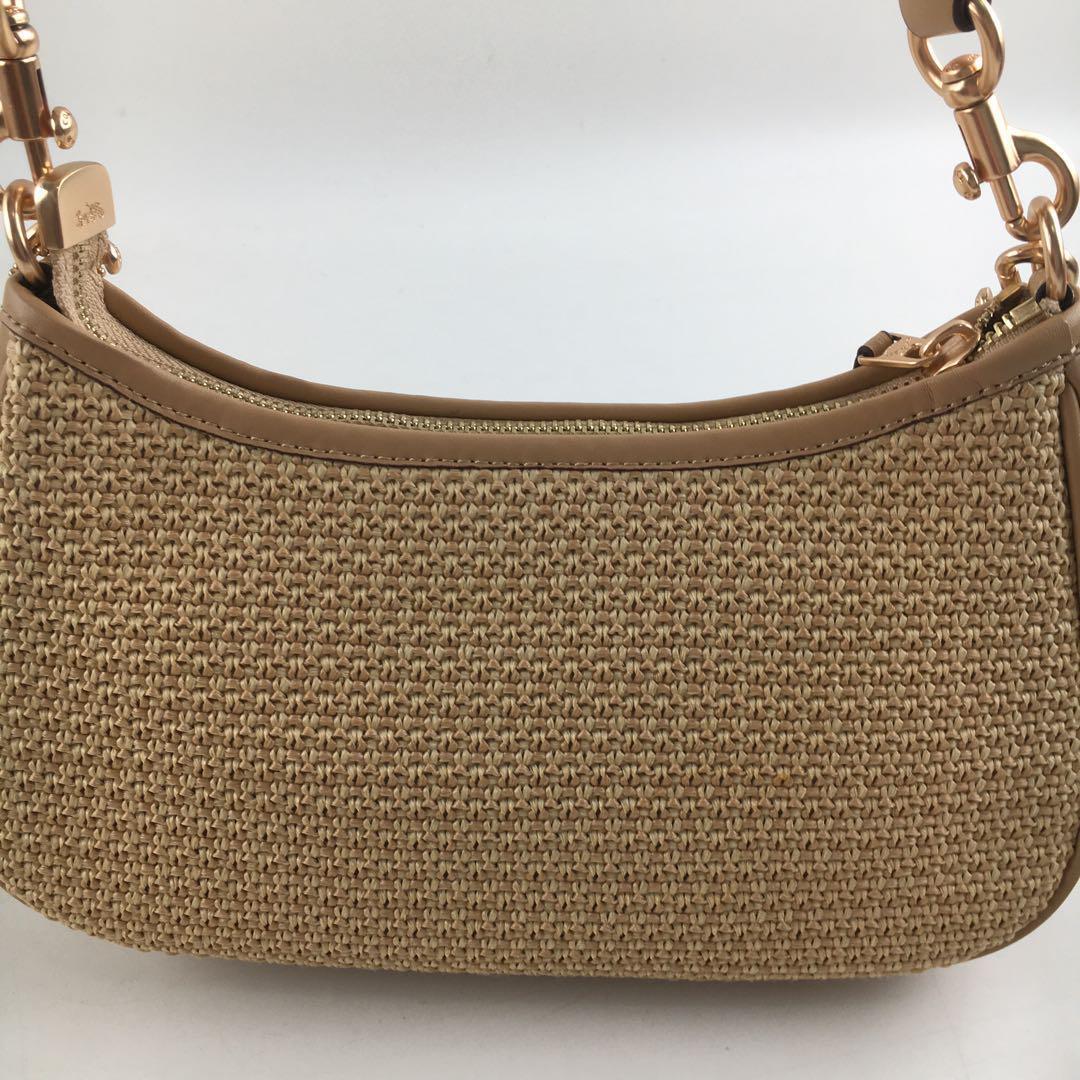 COACH CR350 Teri 2-Way Shoulder Bag Crossbody Straw Leather Latte Multi