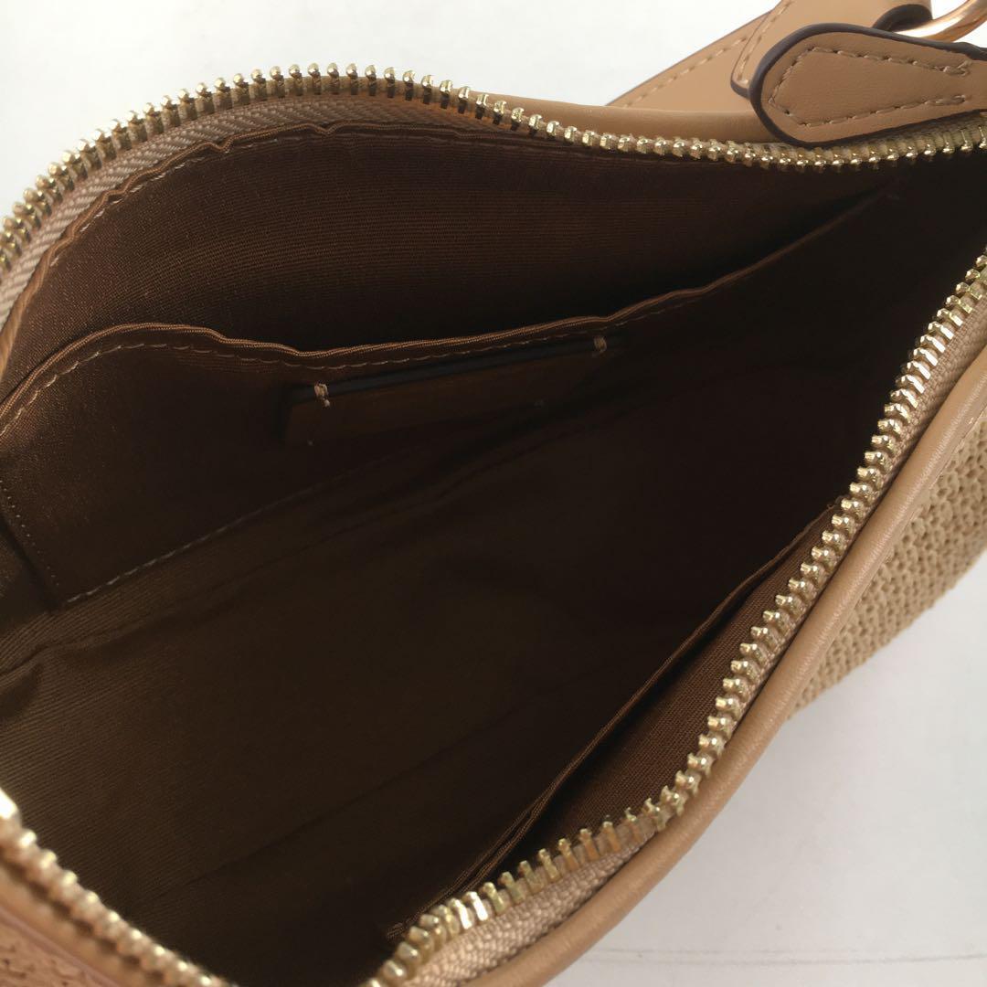 COACH CR350 Teri 2-Way Shoulder Bag Crossbody Straw Leather Latte Multi