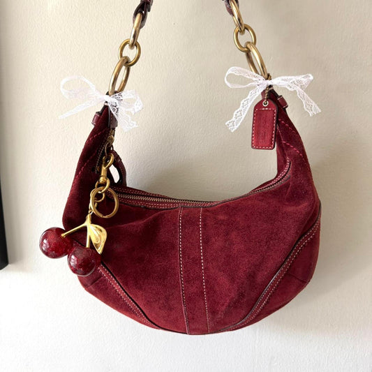 Rare Vintage Y2K Coach Burgundy Suede Hobo Bag
