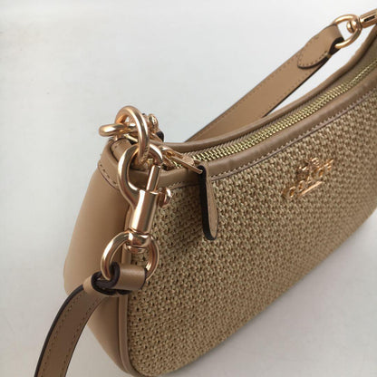 COACH CR350 Teri 2-Way Shoulder Bag Crossbody Straw Leather Latte Multi