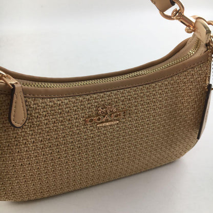 COACH CR350 Teri 2-Way Shoulder Bag Crossbody Straw Leather Latte Multi
