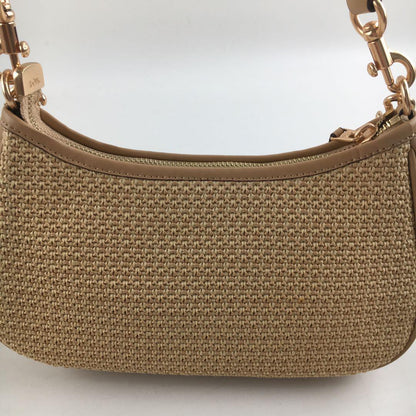 COACH CR350 Teri 2-Way Shoulder Bag Crossbody Straw Leather Latte Multi