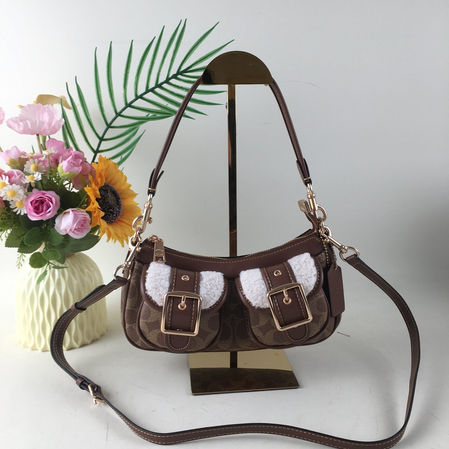 COACH Ashton Baguette Bag - Signature Canvas with Shearling