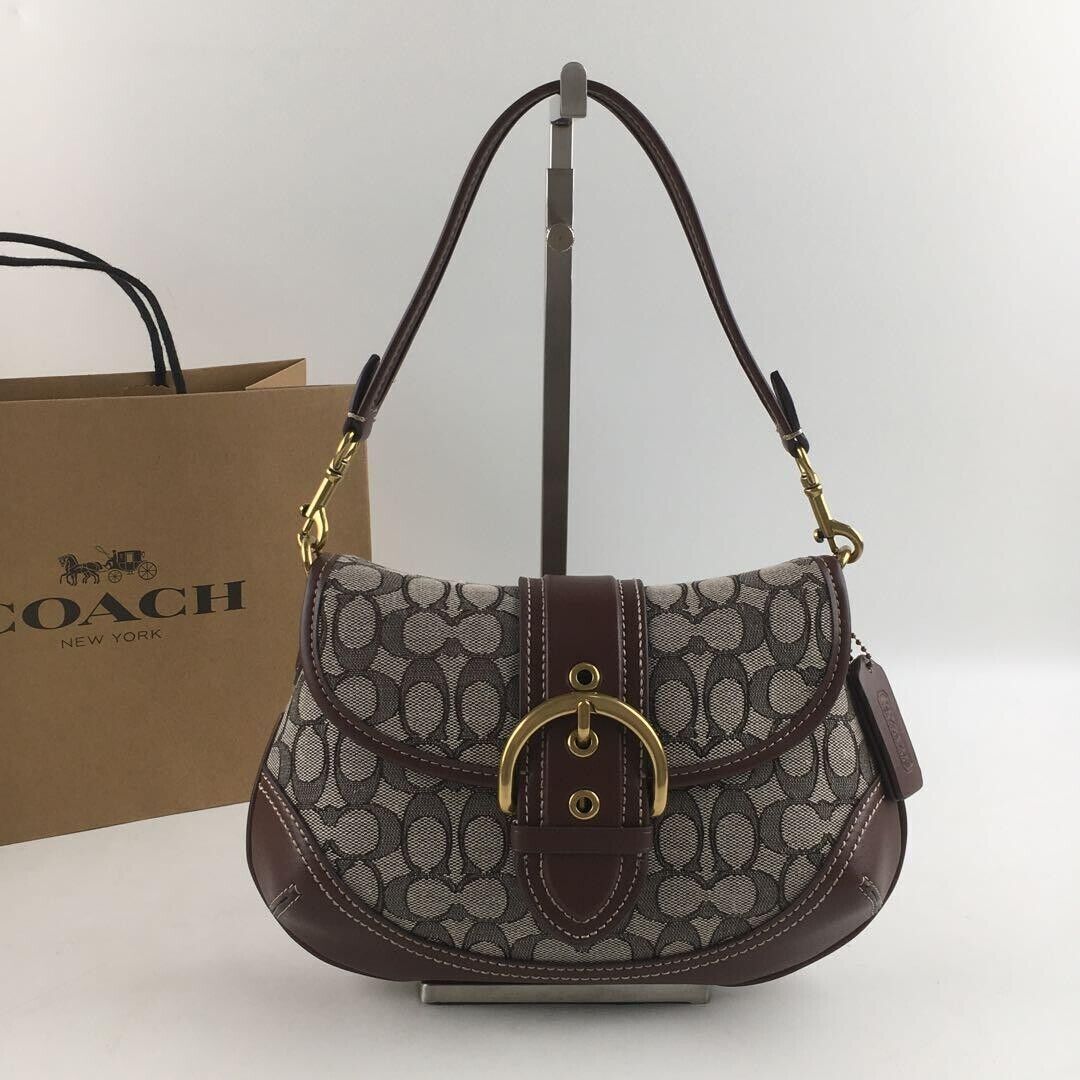 COACH Soho Signature Jacquard Top Handle Shoulder Bag CJ814 – Brown 👜