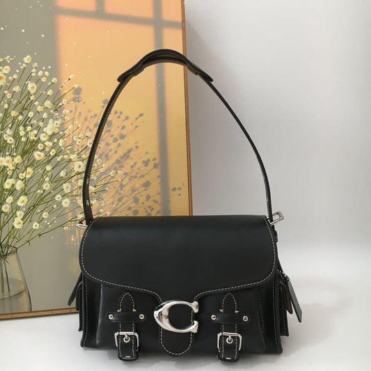 Coach CT721 Leather Soft Tabby Shoulder Bag Crossbody – Black