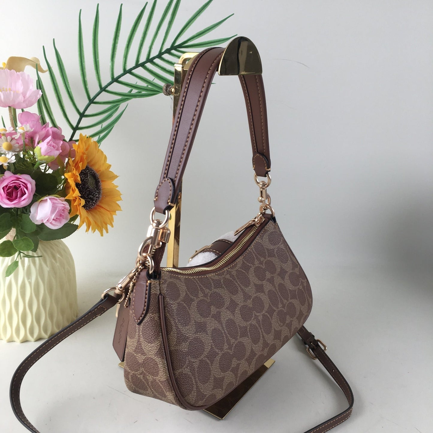 COACH Ashton Baguette Bag - Signature Canvas with Shearling